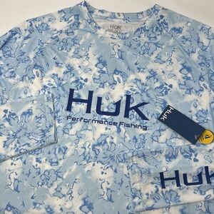 Huk Fishing Shirt Mens XL Blue Pursuit Crew Fin Flats Long Sleeve NWT